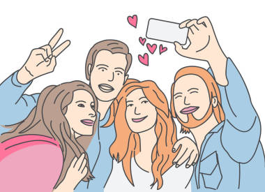 愉快的朋友向量例证, 平的概念