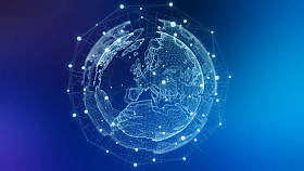 地球上的全球网络蓝色背景3d 渲染