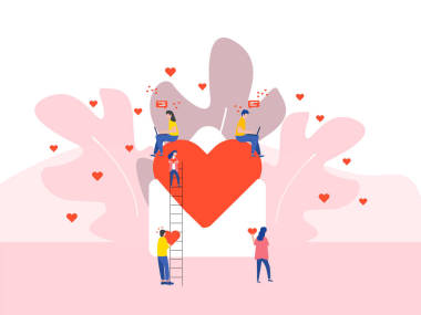 心在大信封和小的人情人節(jié)字符概念向量插圖, 適用于壁紙, 橫幅, 背景, 卡片, 書籍插圖, 和網(wǎng)頁登陸頁