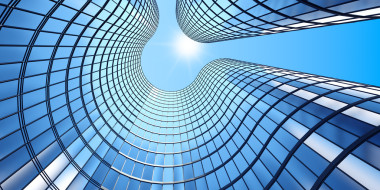 早上視圖的角度來看玻璃建筑的 3d 呈現(xiàn)器