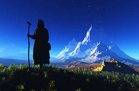 牧师虔诚地在山上渲染图片