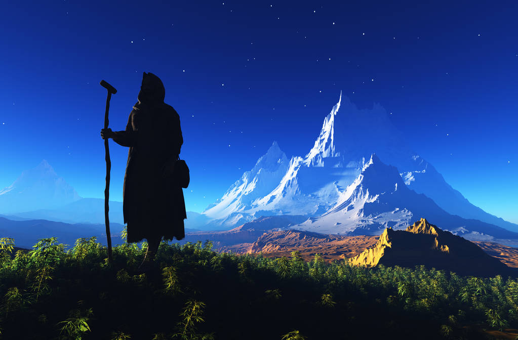 牧师虔诚地在山上渲染图片