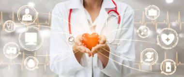 醫(yī)療保健概念-醫(yī)院醫(yī)生與數(shù)字醫(yī)療圖標(biāo)圖形橫幅顯示醫(yī)學(xué)的標(biāo)志, 醫(yī)療人員, 急救服務(wù)網(wǎng)絡(luò), 醫(yī)生的病人健康數(shù)據(jù)