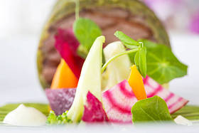 精致的菜, 创意餐厅餐饮理念, 高级时装食