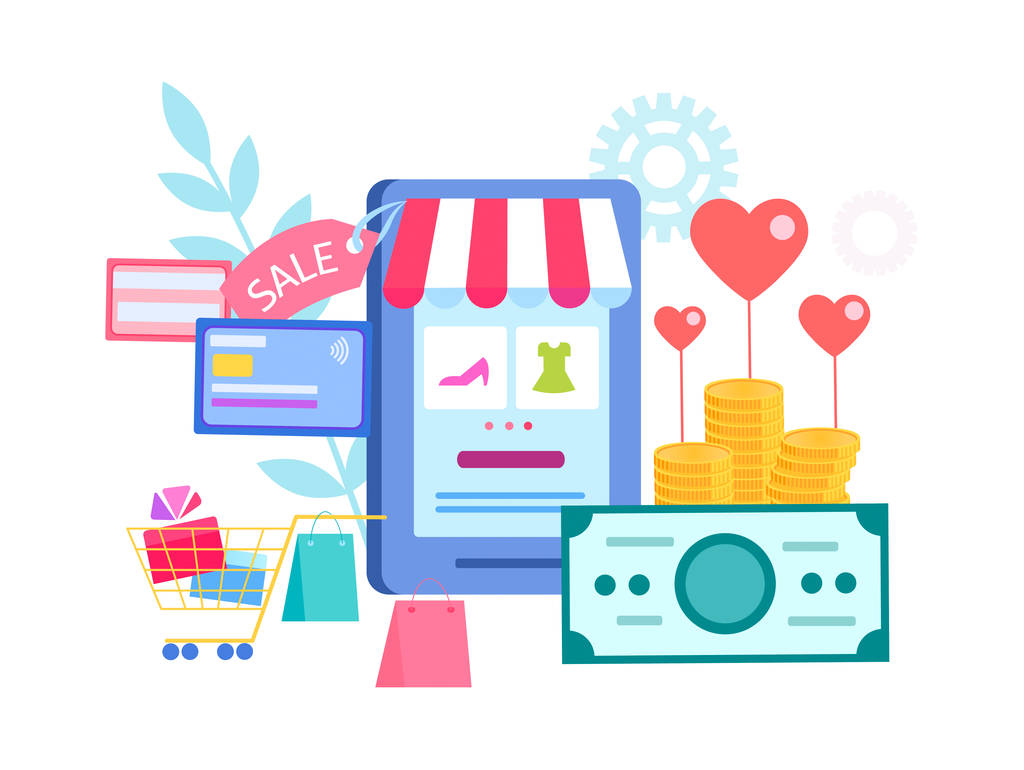 在网上商店的手机上网上购物, 情人节销售, 用信用卡在网上付款