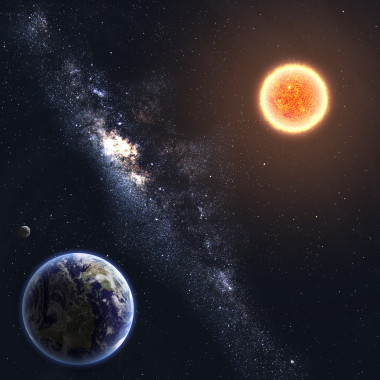 地球和太陽。由美國國家航空航天局裝備此圖像的元素