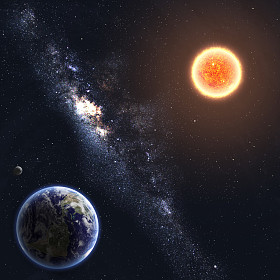 地球和太阳。由美国国家航空航天局装备此图像的元素