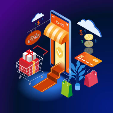 网上购物等距概念横幅