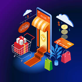 网上购物等距概念横幅