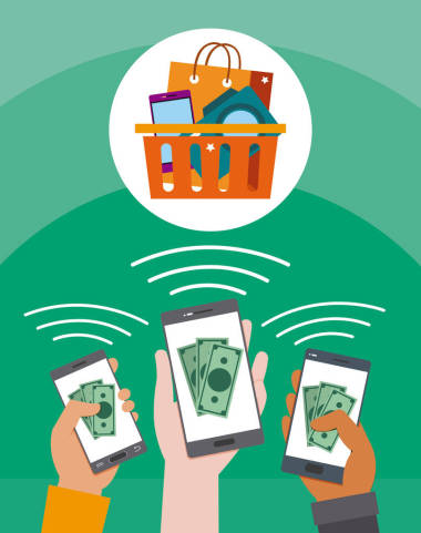 手在线购物与智能手机概念矢量插图平面设计