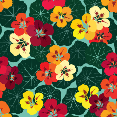 無縫圖案背景與金蓮花的多色花束