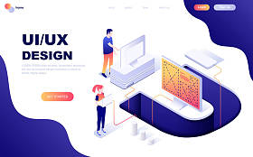 现代平面设计等距概念的 ux, ui 设计装饰的人的性格为网站和移动网站的发展。等点登录页模板。向量例