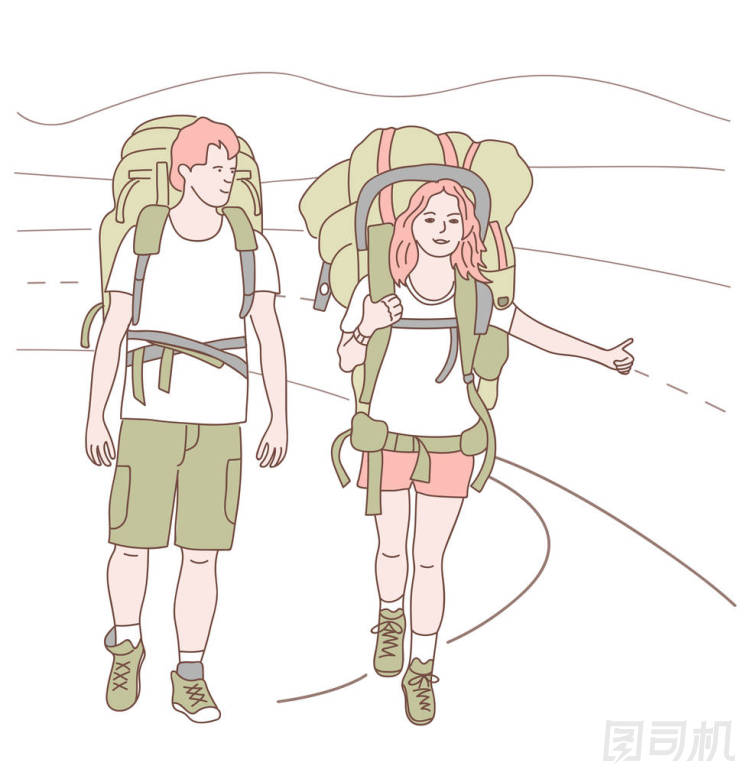 男人和女人與背包捕捉交通旅行  