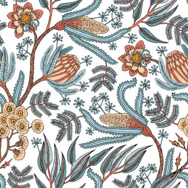 與幻想花、 自然壁紙、 花飾旋度圖的無縫模式。佩斯利打印手繪制的元素。家居裝飾