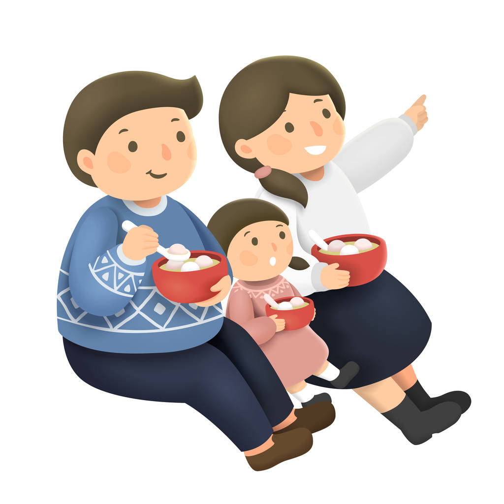 可爱的家庭吃元宵的手画风格图片