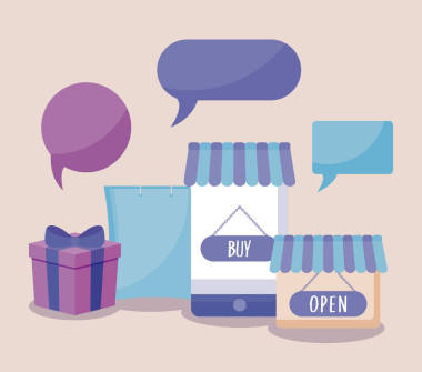 電子商務(wù)在線與智能手機(jī)和圖標(biāo)