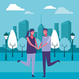 年轻夫妇卡通矢量插画图形设计