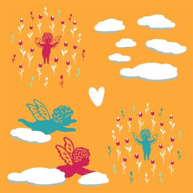 无缝的夏天背景与天使在花图片