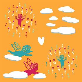 无缝的夏天背景与天使在花图片