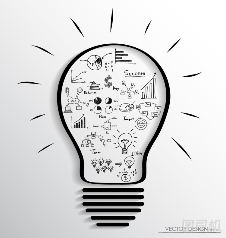 燈泡與信息圖表和圖形元素。矢量插畫-桌面