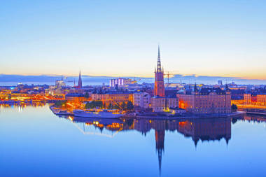 瑞典斯德哥爾摩的景區(qū)晚上全景