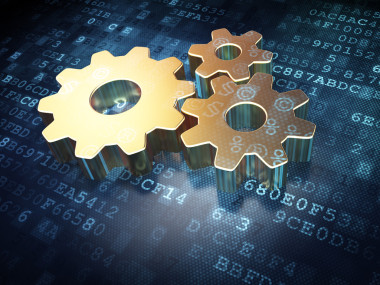 信息概念: 金色齒輪的數(shù)字背景