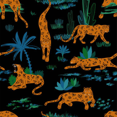 叢林無(wú)縫圖案中的豹子