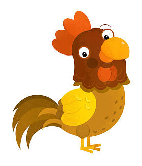 动画片场面与公鸡在白色背景-例