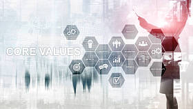 虚拟屏幕上的核心价值观概念。商业和金融解决方案