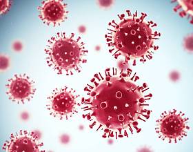 在蓝色背景上隔离的病毒。3d 插图。H1n1