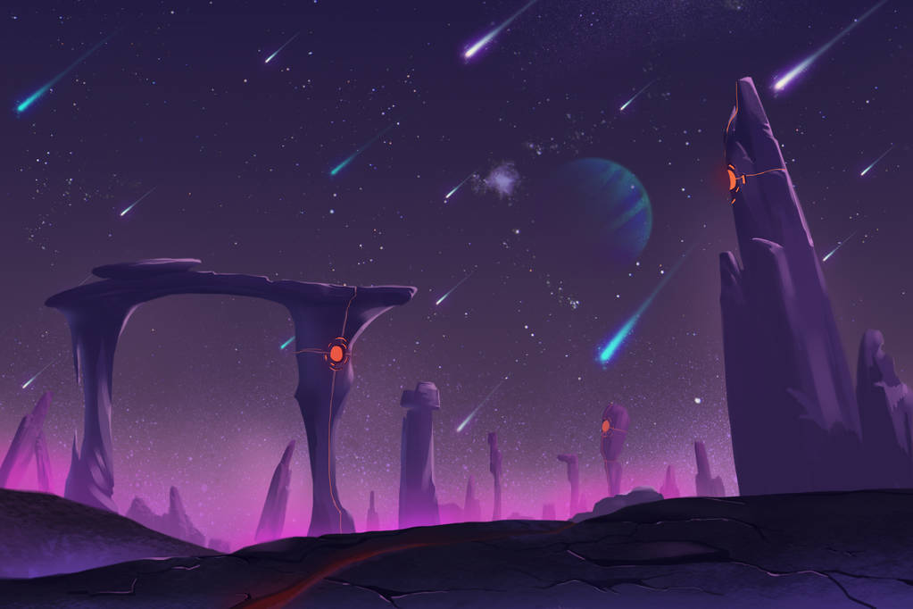 神奇和异国情调艾伦星球的环境︰ 在夜间流星雨