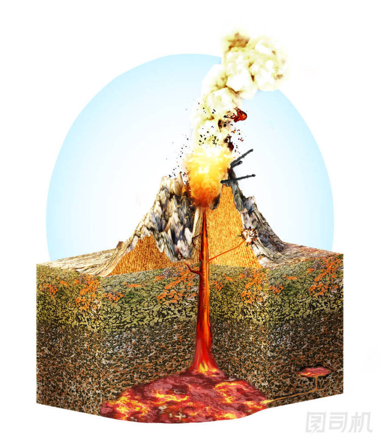 火山的部分, 結構方案和地形的部分, 3d 渲染