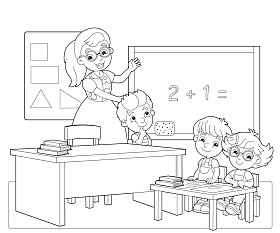 着色页-教室-儿童插画