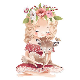可爱的女孩与花, 花花圈和鹿, 小鹿和鸟