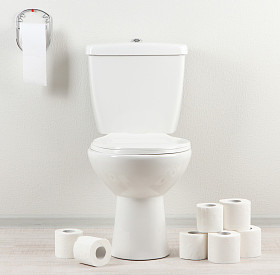 用卫生纸在浴室里的白色马桶