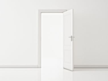 白墙，图上的白色门打开图片