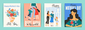 母亲节快乐。与妇女和儿童的矢量模板