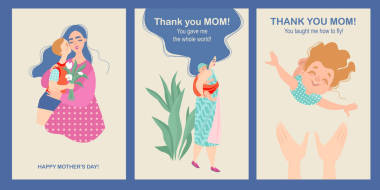 母親節(jié)卡片設(shè)置與可愛(ài)的卡通人物 