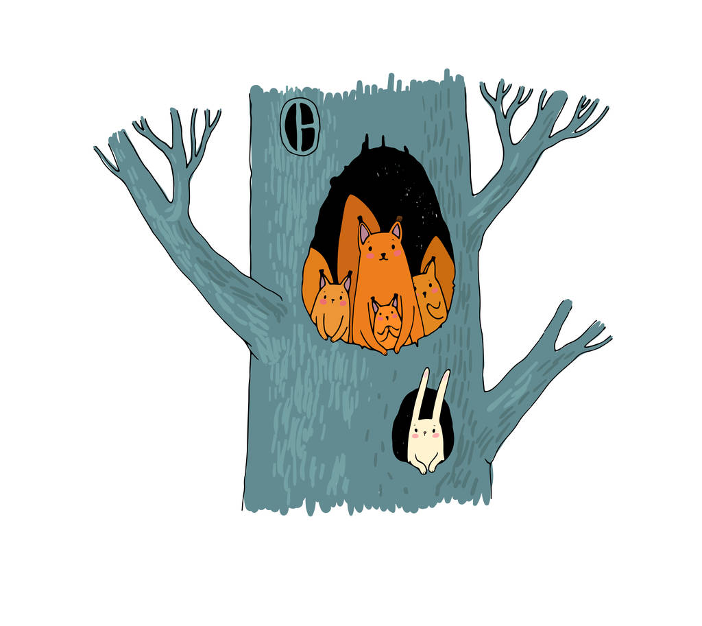 松鼠在空心。魔法树儿童故事- 矢量 松鼠在空心。魔法树儿童故事- 矢量