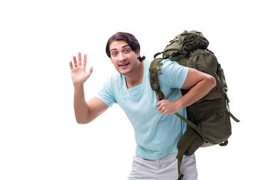 年輕英俊的游客孤立的白色 圖片