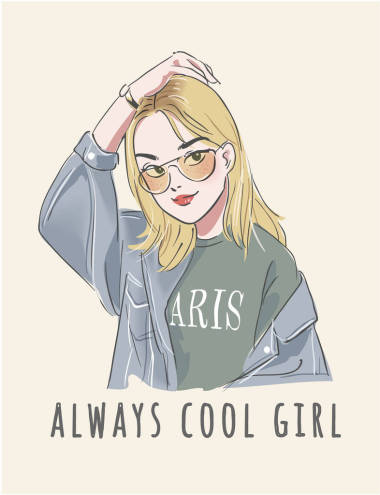 排版口號與可愛的卡通女孩插圖