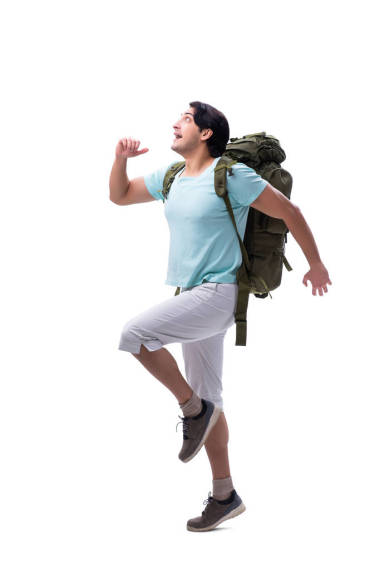 年輕英俊的游客孤立的白色 