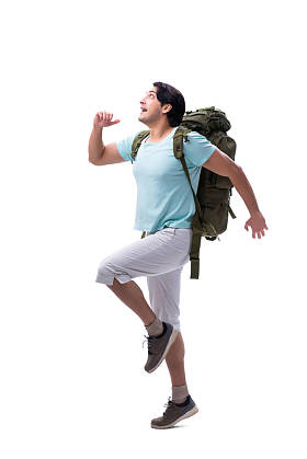 年轻英俊的游客孤立的白色 