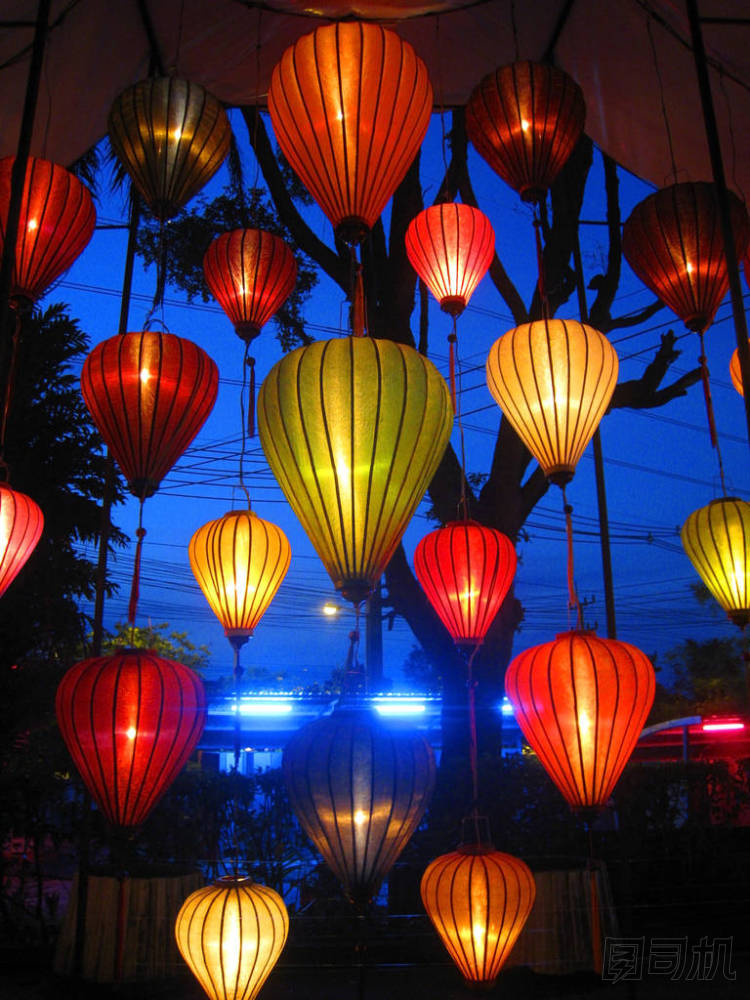 裝飾夜公園的燈籠圖片