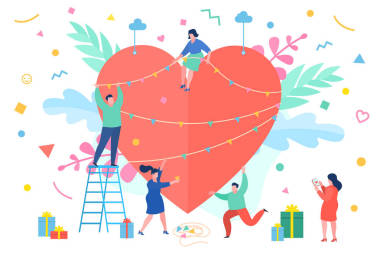 愛的概念。有紅心的小人物。情人節(jié)快樂