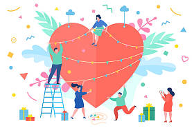 爱的概念。有红心的小人物。情人节快乐