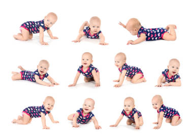 一套可愛(ài)的小寶寶爬行在白色背景