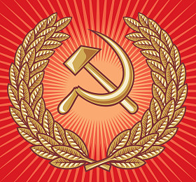 苏联-锤子、 镰刀和月桂树花圈的象