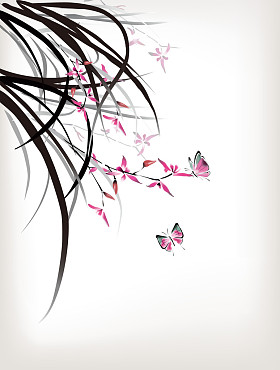 中国兰花与蝴蝶水墨风