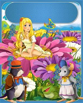拇指姑娘-公主-城堡-骑士和仙女-美丽漫画女孩-儿童插画